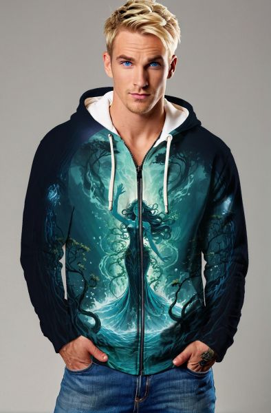 Aquarius Zodiac Collection: Oceanic Elegance - The Water Enchantress Hoodie, Sweatshirt, Zip-Up, T-Shirt-Zip Up Hoodie