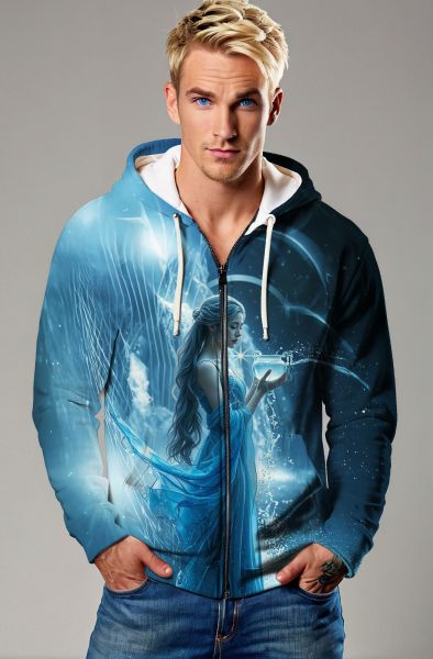 Aquarius Zodiac Collection: Celestial Flow - The WaterBearer Hoodie, Sweatshirt, Zip-Up, T-Shirt-Zip Up Hoodie