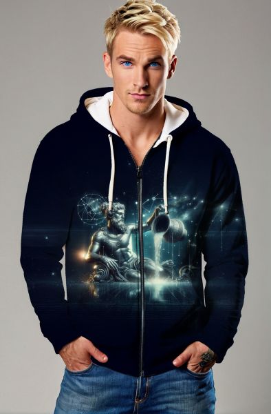 Aquarius Zodiac Collection: The Cosmic Vessel - Galactic Waters Hoodie, Sweatshirt, Zip-Up, T-Shirt-Zip Up Hoodie
