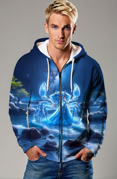 Cancer Zodiac Collection: The Cosmic Queen Hoodie, Sweatshirt, Zip-Up, T-Shirt-Zip Up Hoodie