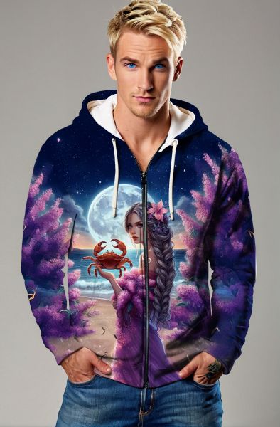 Cancer Zodiac Collection: Celestial Connection Hoodie, Sweatshirt, Zip-Up, T-Shirt-Zip Up Hoodie