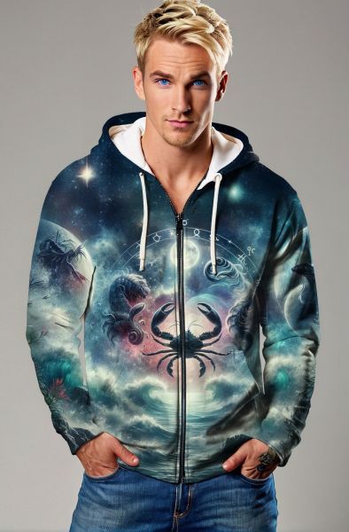 Cancer Zodiac Collection: The Cosmic Crab Hoodie, Sweatshirt, Zip-Up, T-Shirt-Zip Up Hoodie