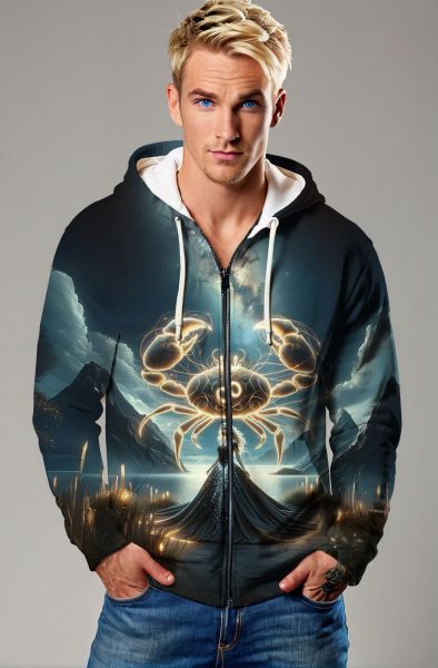 Cancer Zodiac Collection: Celestial Waves Hoodie, Sweatshirt, Zip-Up, T-Shirt-Zip Up Hoodie