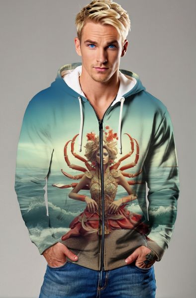 Cancer Zodiac Collection: The Celestial Crustacean Hoodie, Sweatshirt, Zip-Up, T-Shirt-Zip Up Hoodie