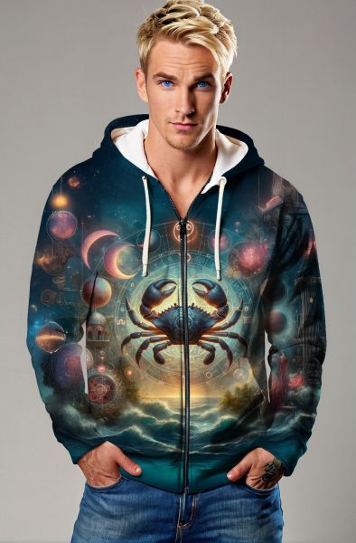 Cancer Zodiac Collection: The Celestial Crab Hoodie, Sweatshirt, Zip-Up, T-Shirt-Zip Up Hoodie