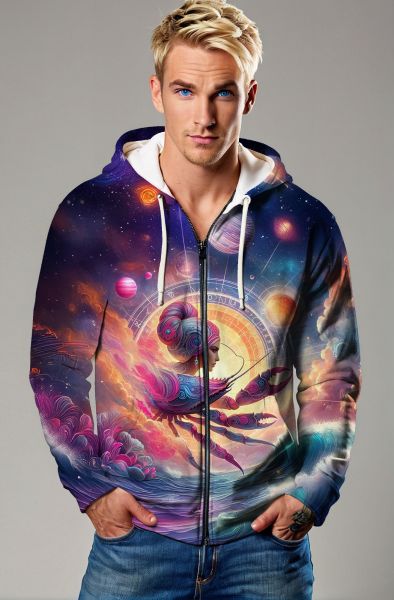 Cancer Zodiac Collection: The Cosmic Crustacean Hoodie, Sweatshirt, Zip-Up, T-Shirt-Zip Up Hoodie