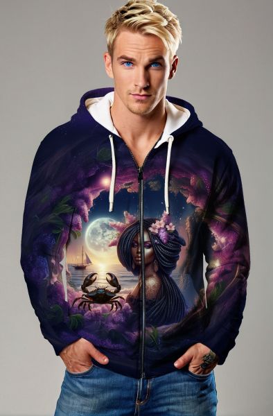 Cancer Zodiac Collection: The Moonlit Journey Hoodie-Zip Up Hoodie