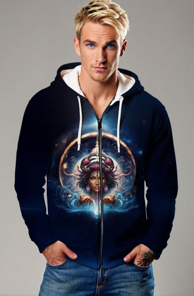 Cancer Zodiac Collection: The Cosmic Siren Hoodie, Sweatshirt, Zip-Up, T-Shirt-Zip Up Hoodie