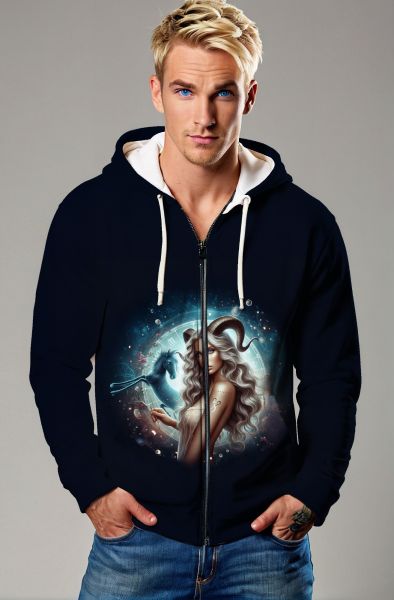 Capricorn's Celestial Calling: The Starry Emissary Hoodie, Sweatshirt, Zip-Up, T-Shirt-Zip Up Hoodie