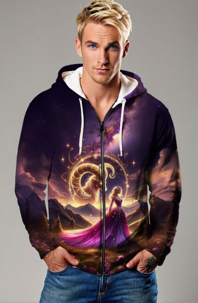 Capricorn Zodiac Collection: The Celestial Keeper-Zip Up Hoodie