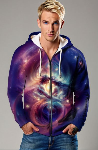 Gemini Cosmic Heart Collection: Deep Blue Hoodie, Sweatshirt, Zip-Up, T-Shirt with Galactic Twin Faces and Heart Design