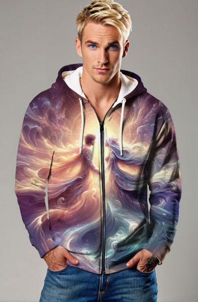 Gemini Astral Union Collection: Purple Hoodie, Sweatshirt, Zip-Up, T-Shirt with Radiant Twin Spirits Design