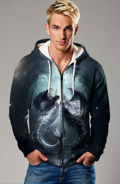 Gemini Twin Souls Collection: Black Hoodie, Sweatshirt, Zip-Up, T-Shirt with Dark and Light Angelic Twins Design