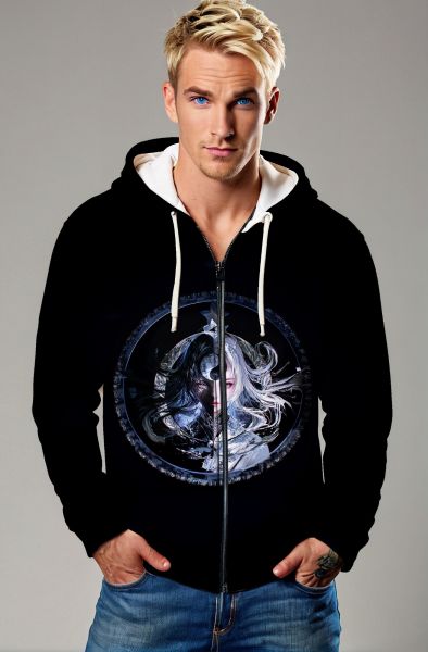 Gemini Yin and Yang Collection: Black Hoodie, Sweatshirt, Zip-Up, T-Shirt with Dual Nature and Cosmic Balance Design-Zip Up Hoodie