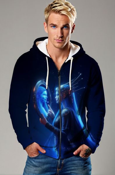 Gemini Mirror Reflections Collection: Navy Hoodie, Sweatshirt, Zip-Up, T-Shirt with Twin Faces and Mirror Effect