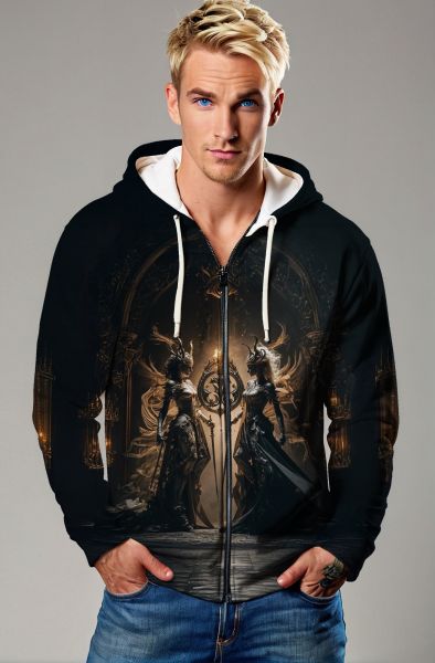 Gemini Zodiac Collection: Dark Angel and Light Angel Double-Faced Design Hoodie, Sweatshirt, Zip-Up, T-Shirt-Zip Up Hoodie