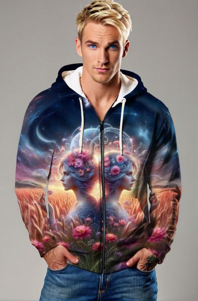 Gemini Zodiac Collection: Cosmic Connection Dual Faces Hoodie, Sweatshirt, Zip-Up, T-Shirt-Zip Up Hoodie