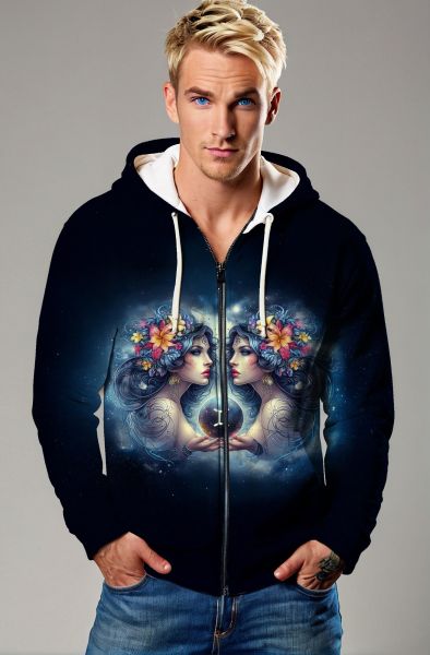 Gemini Zodiac Collection: Celestial Sisters Dual Souls Hoodie, Sweatshirt, Zip-Up, T-Shirt-Zip Up Hoodie