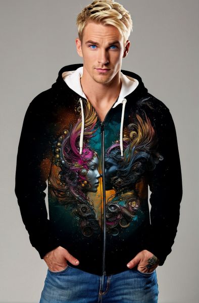 Gemini Zodiac: Divine Transformation in Colorful Cosmos Hoodie, Sweatshirt, Zip-Up, T-Shirt-Zip Up Hoodie