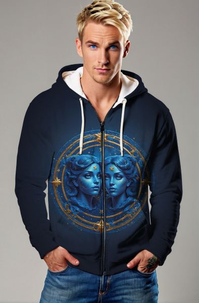Gemini Zodiac: Celestial Harmony with Stars and Dual Faces Hoodie, Sweatshirt, Zip-Up, T-Shirt-Zip Up Hoodie