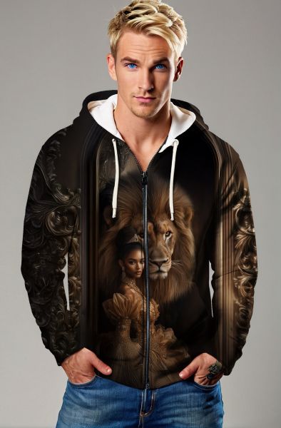 Leo's Regal Roar: The Royal Lioness Hoodie, Sweatshirt, Zip-Up, T-Shirt-Zip Up Hoodie