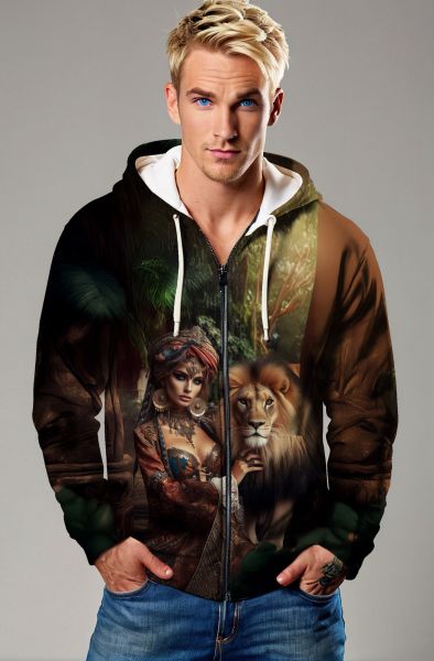 The Regal Roar: Lioness of the Jungle Hoodie, Sweatshirt, Zip-Up, T-Shirt-Zip Up Hoodie