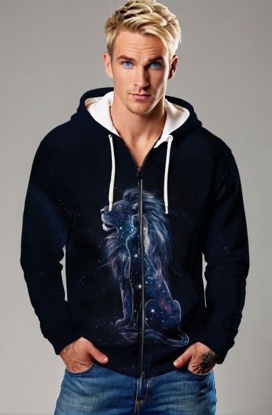The Cosmic Leo: Celestial Majesty Hoodie, Sweatshirt, Zip-Up, T-Shirt-Zip Up Hoodie