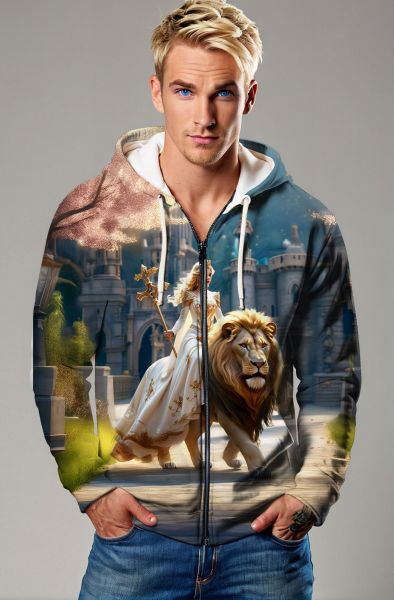 Regal Roar: The Lion's Kingdom Hoodie, Sweatshirt, Zip-Up, T-Shirt-Zip Up Hoodie