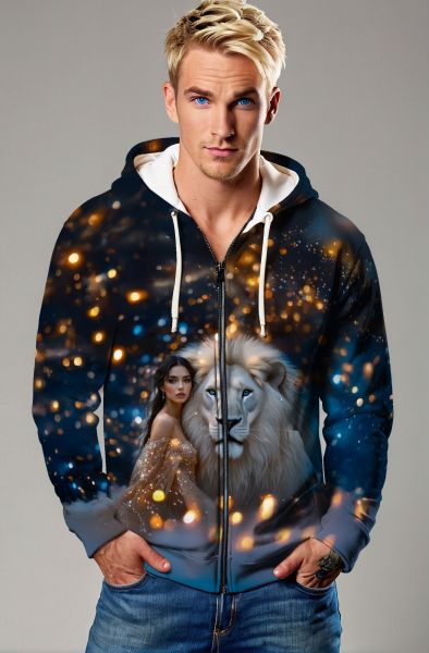 Celestial Leo: The Golden Roar Hoodie, Sweatshirt, Zip-Up, T-Shirt-Zip Up Hoodie
