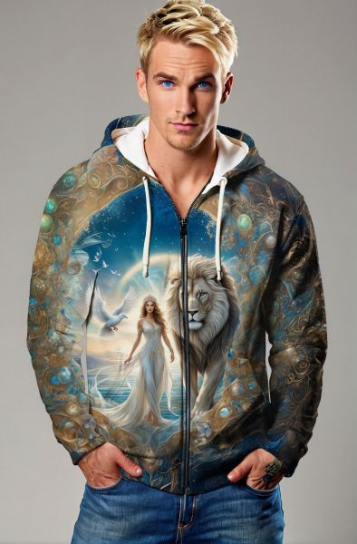 Divine Roar: The Celestial Roar of the Lion Hoodie, Sweatshirt, Zip-Up, T-Shirt-Zip Up Hoodie
