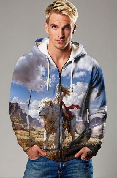 Golden Majesty: The Lioness of Power Hoodie, Sweatshirt, Zip-Up, T-Shirt-Zip Up Hoodie