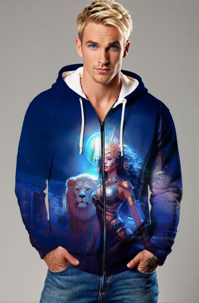 Celestial Power: The Lunar Lioness Hoodie, Sweatshirt, Zip-Up, T-Shirt-Zip Up Hoodie