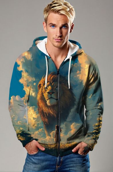 Majestic Lion’s Glory: The Roar of the King Hoodie, Sweatshirt, Zip-Up, T-Shirt-Zip Up Hoodie