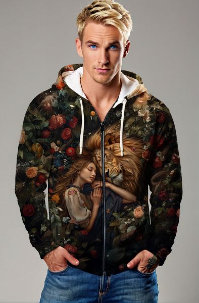 Lionhearted Embrace: The Enchanted Serenade Sweatshirt-Zip Up Hoodie