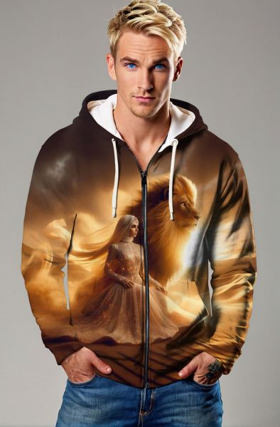 Radiant Lioness: The Majestic Embrace Hoodie, Sweatshirt, Zip-Up, T-Shirt-Zip Up Hoodie