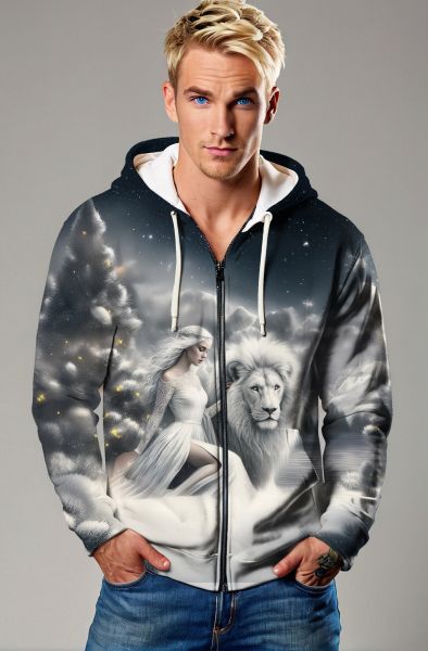 Majestic Roar: The Cosmic Ruler Hoodie, Sweatshirt, Zip-Up, T-Shirt-Zip Up Hoodie