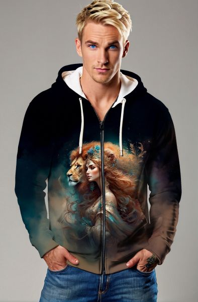Regal Lioness: Embrace of the Golden Majesty Hoodie, Sweatshirt, Zip-Up, T-Shirt-Zip Up Hoodie