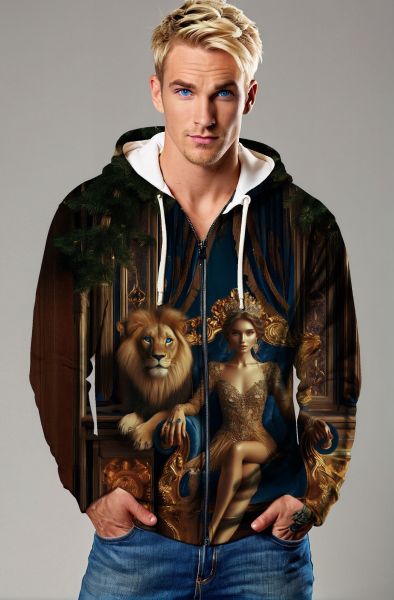 Golden Kingdom: The Lion's Queen in Regal Splendor Hoodie, Sweatshirt, Zip-Up, T-Shirt-Zip Up Hoodie