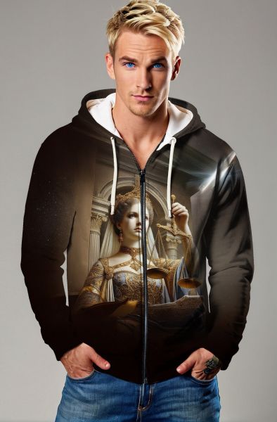 Libra Zodiac Collection: Divine Balance - The Scales of Justice Hoodie, Sweatshirt, Zip-Up, T-Shirt-Zip Up Hoodie
