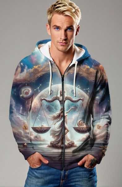 Libra Zodiac Collection: Celestial Harmony - The Balancer's Realm Hoodie, Sweatshirt, Zip-Up, T-Shirt-Zip Up Hoodie