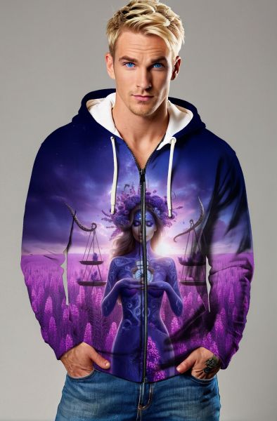 Libra Zodiac Collection: The Balance of Harmony Light Angel Design Sweatshirt-Zip Up Hoodie