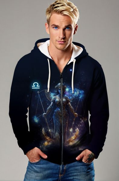 Libra Zodiac Collection: Cosmic Scales of Fate Design Sweatshirt-Zip Up Hoodie