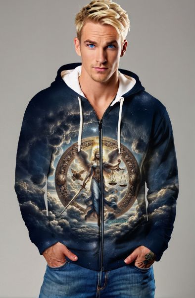 Libra Zodiac Collection: Celestial Balance - Cosmic Justice Hoodie, Sweatshirt, Zip-Up, T-Shirt-Zip Up Hoodie