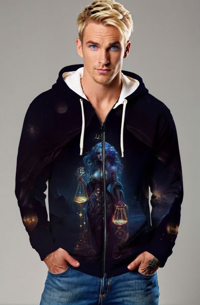 Libra Zodiac Collection: Celestial Scales-Zip Up Hoodie