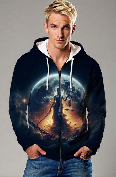 Libra Zodiac Collection: Celestial Justice - The Balanced Light of the Universe Hoodie, Sweatshirt, Zip-Up, T-Shirt-Zip Up Hoodie