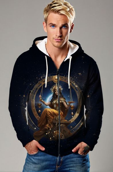 Libra Zodiac Collection: Divine Harmony - The Keeper of Cosmic Balance Hoodie, Sweatshirt, Zip-Up, T-Shirt-Zip Up Hoodie
