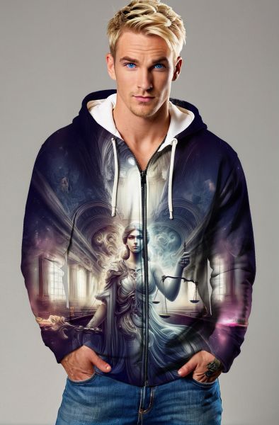 Libra Zodiac Collection: Celestial Wisdom - The Scales of Light-Zip Up Hoodie