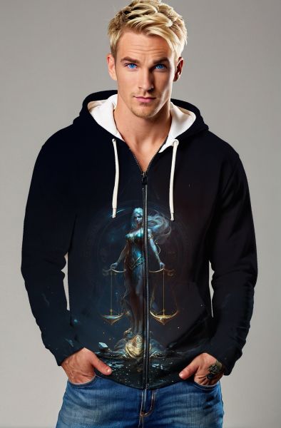 Libra Zodiac Collection: The Cosmic Scales - The Balance of Light and Dark Hoodie, Sweatshirt, Zip-Up, T-Shirt-Zip Up Hoodie
