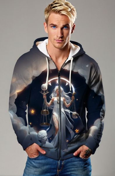 Libra Zodiac Collection: The Divine Justice - Goddess of Cosmic Harmony Hoodie, Sweatshirt, Zip-Up, T-Shirt-Zip Up Hoodie