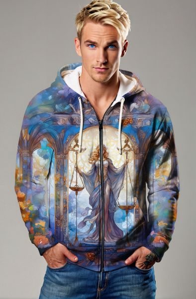Libra Zodiac Collection: Cosmic Harmony - The Goddess of Scales-Zip Up Hoodie